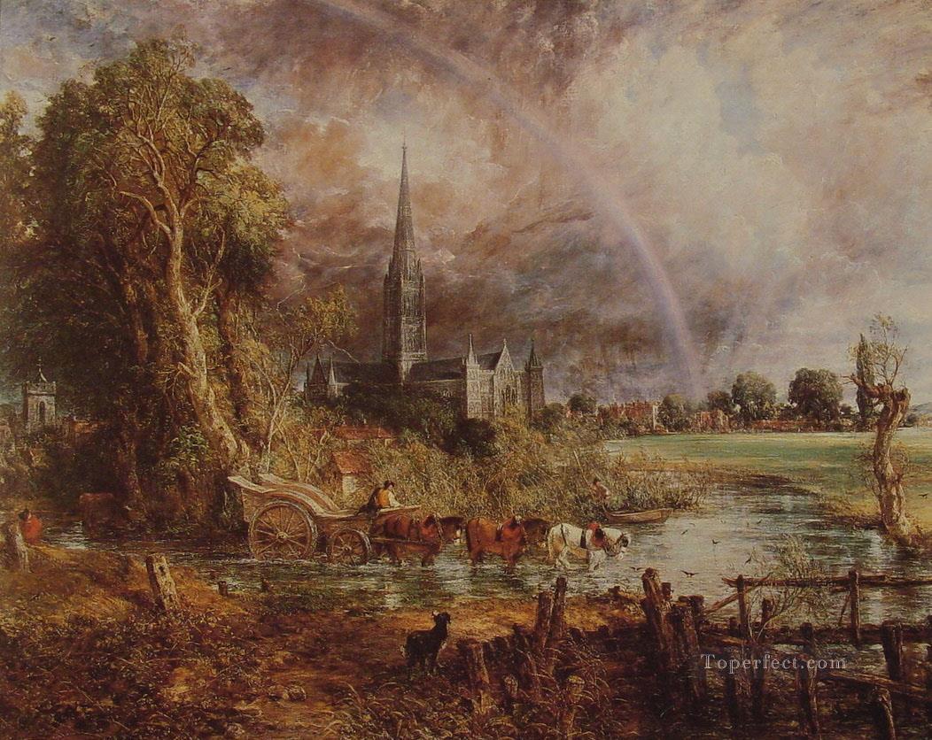 Salisbury Cathedral from the Meadows Romantic landscape John Constable stream Oil Paintings